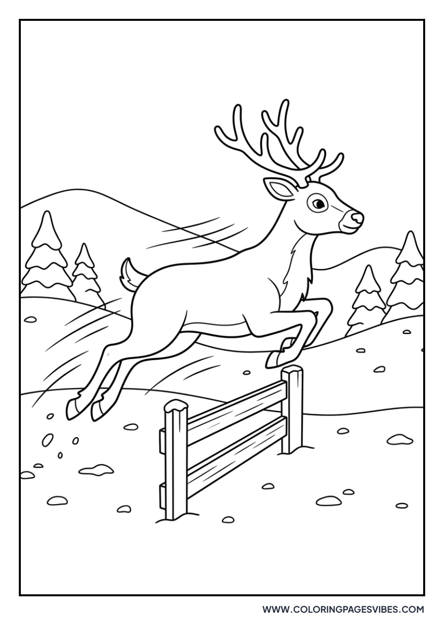 Reindeer Leaping over Fence