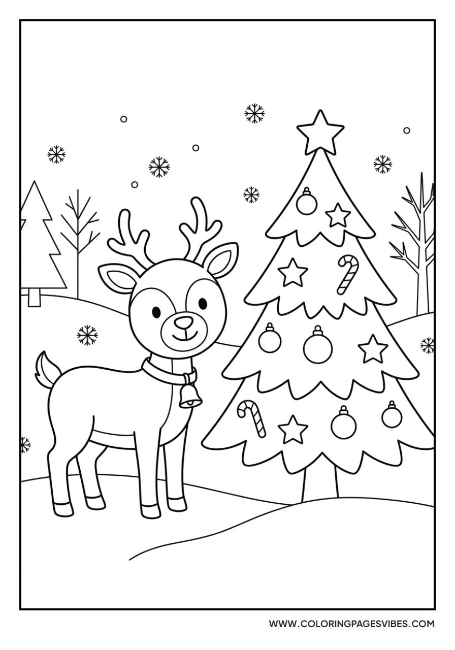 Reindeer Near a Pine Tree