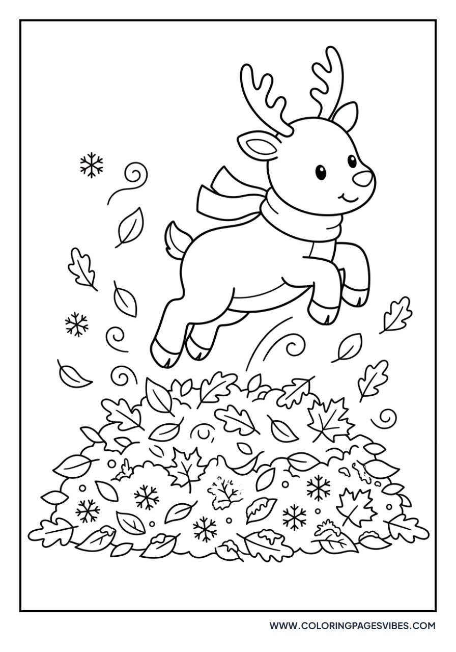 Reindeer Playing in Leaves