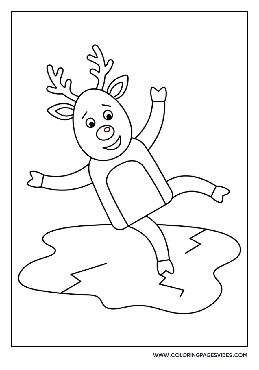 Reindeer Sliding on Ice