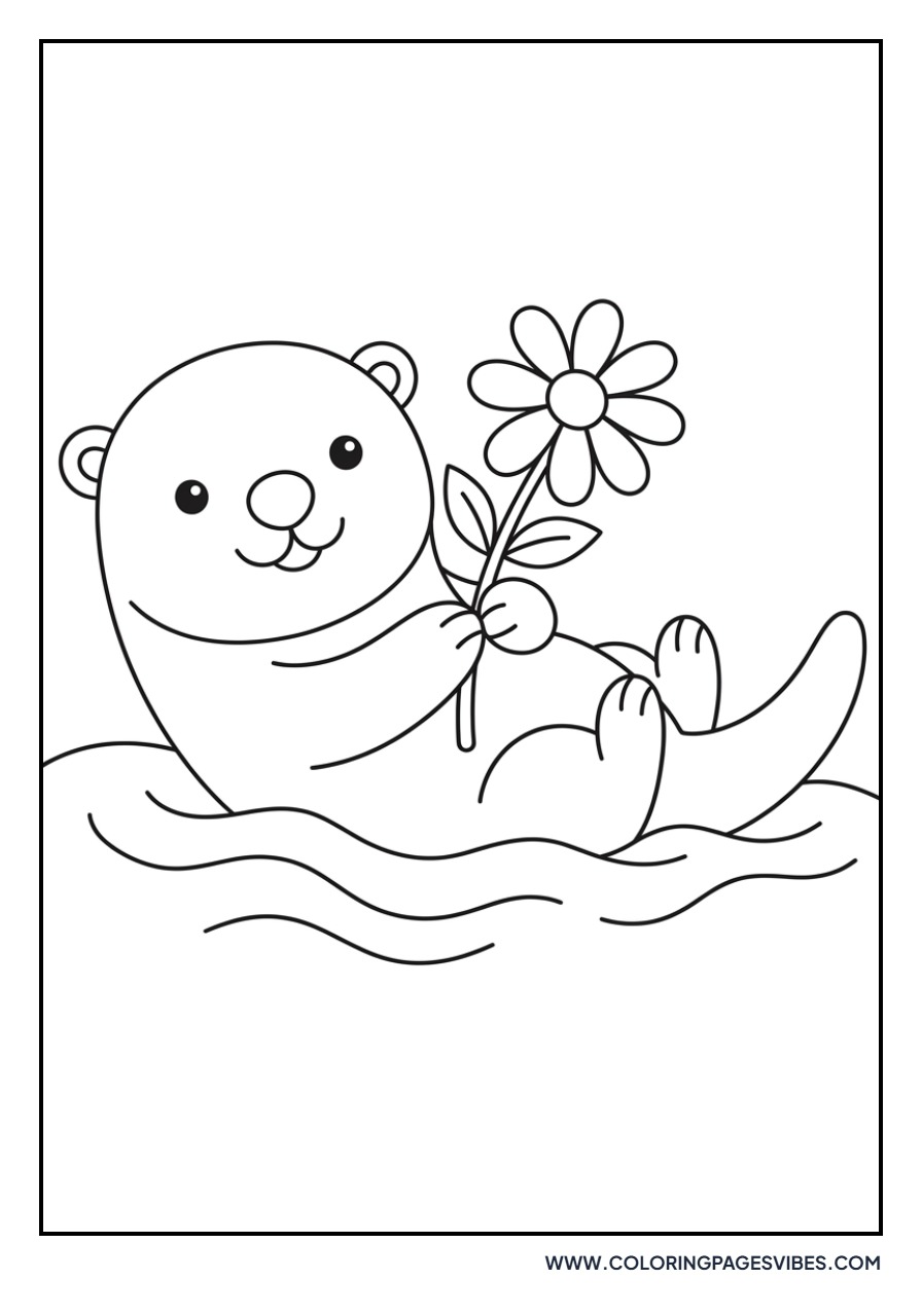 Otter Holding a Flower