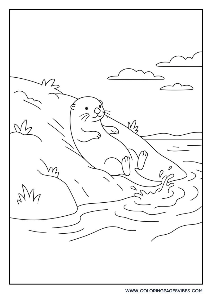Otter Sliding on Ice