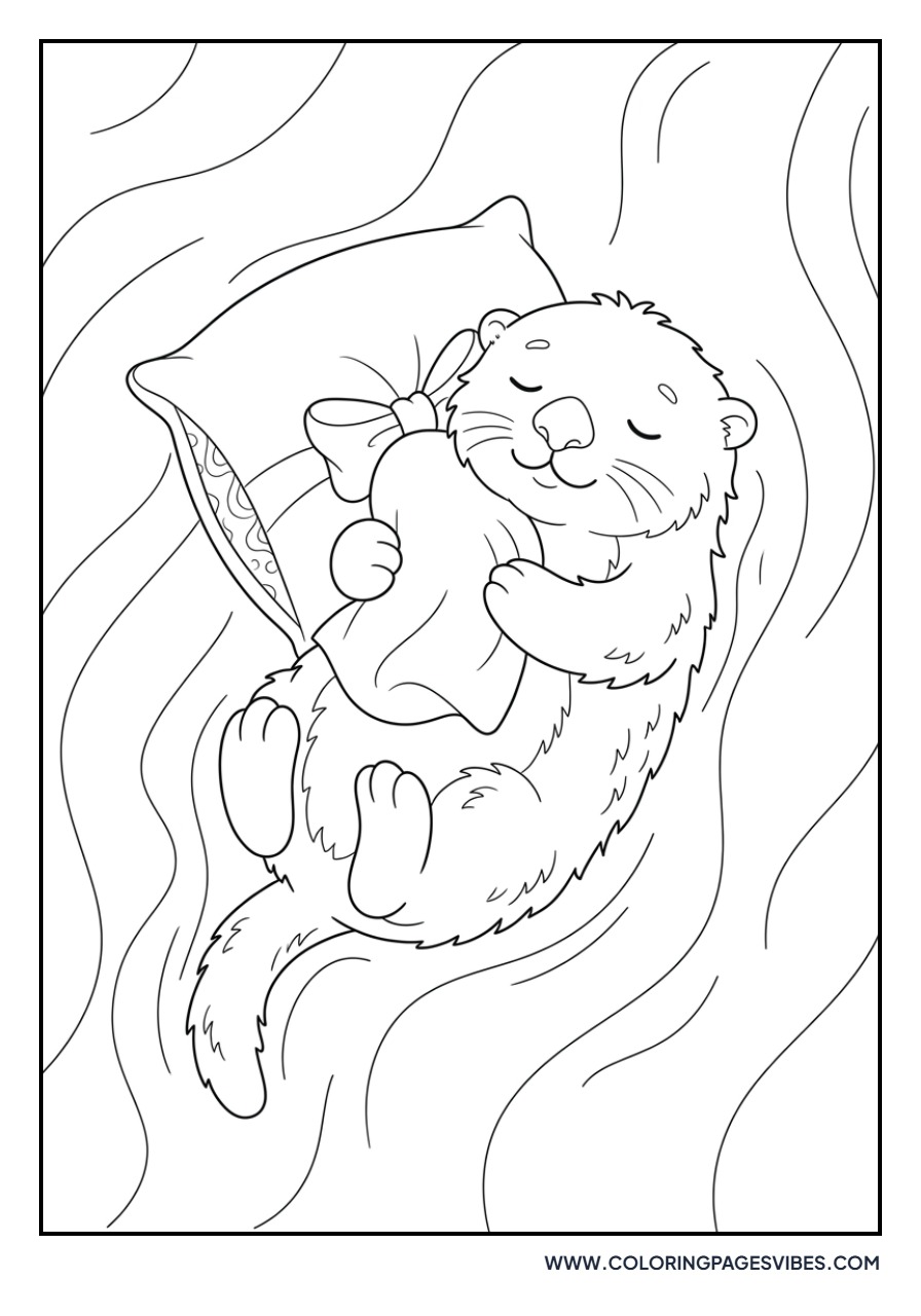 Otter Snuggling a Pillow