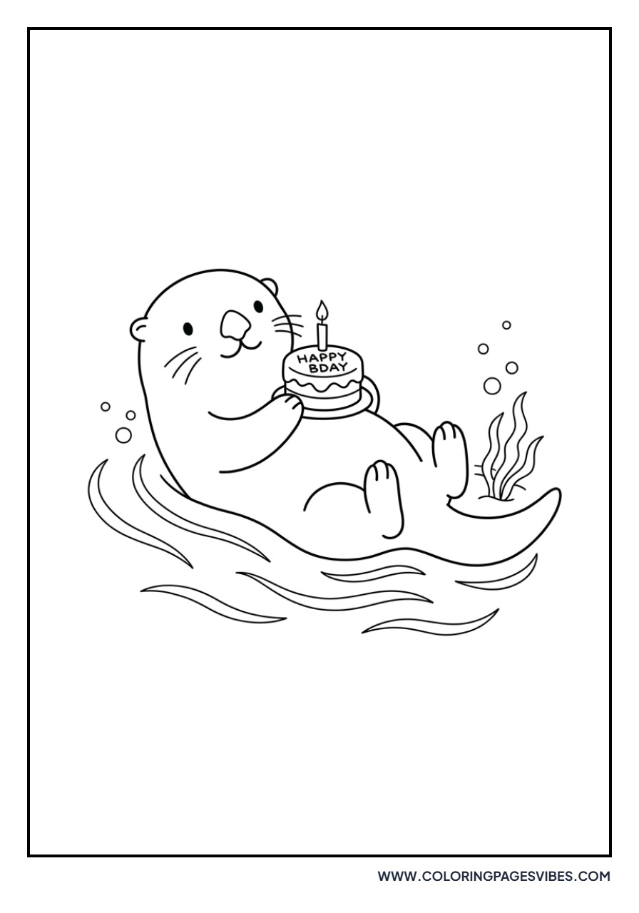 Otter with a Birthday Cake
