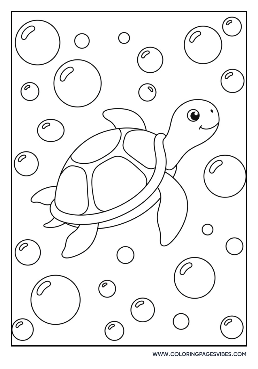 Dreamy Turtle in Bubbles