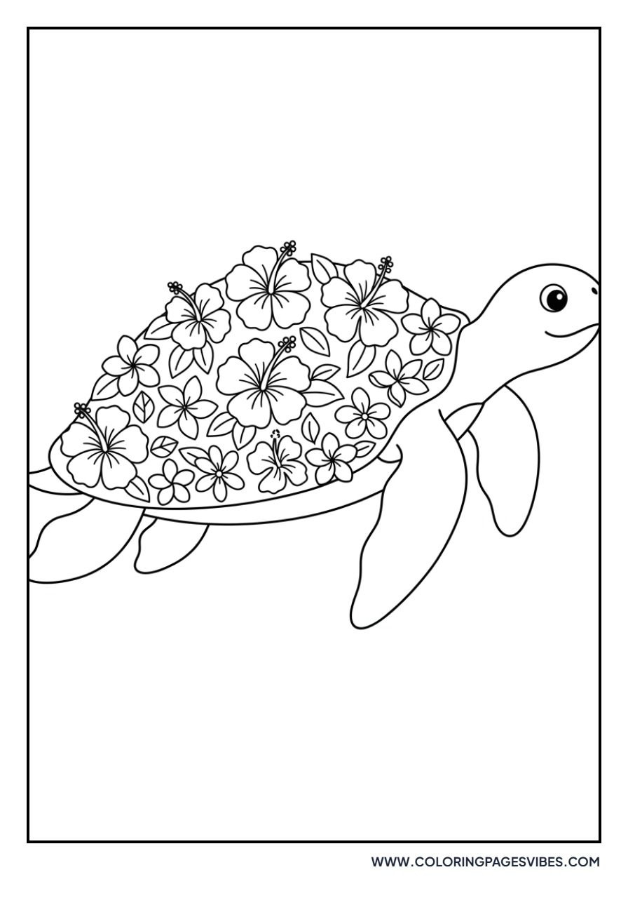 Sea Turtle with Shell Flowers