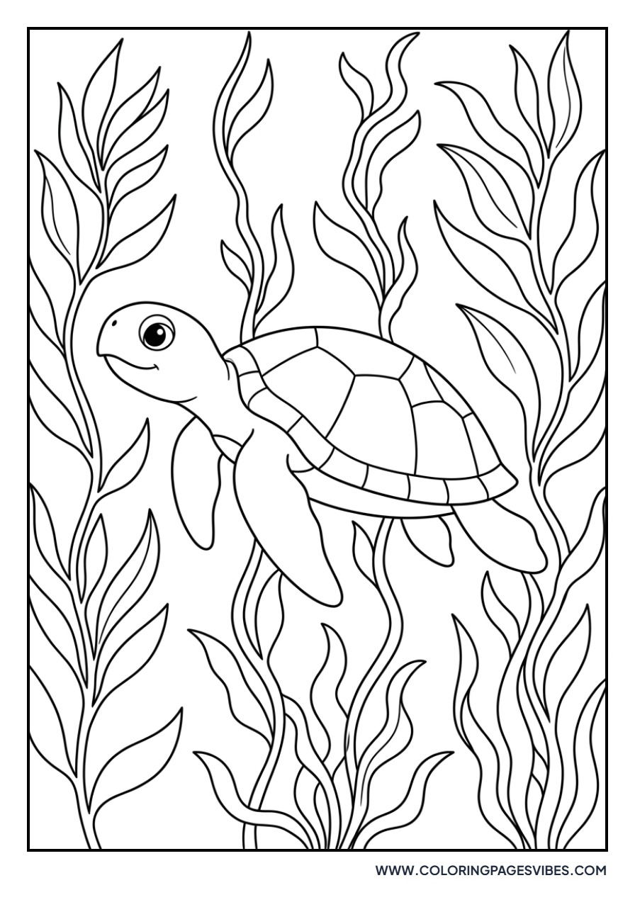 Turtle Floating in Kelp