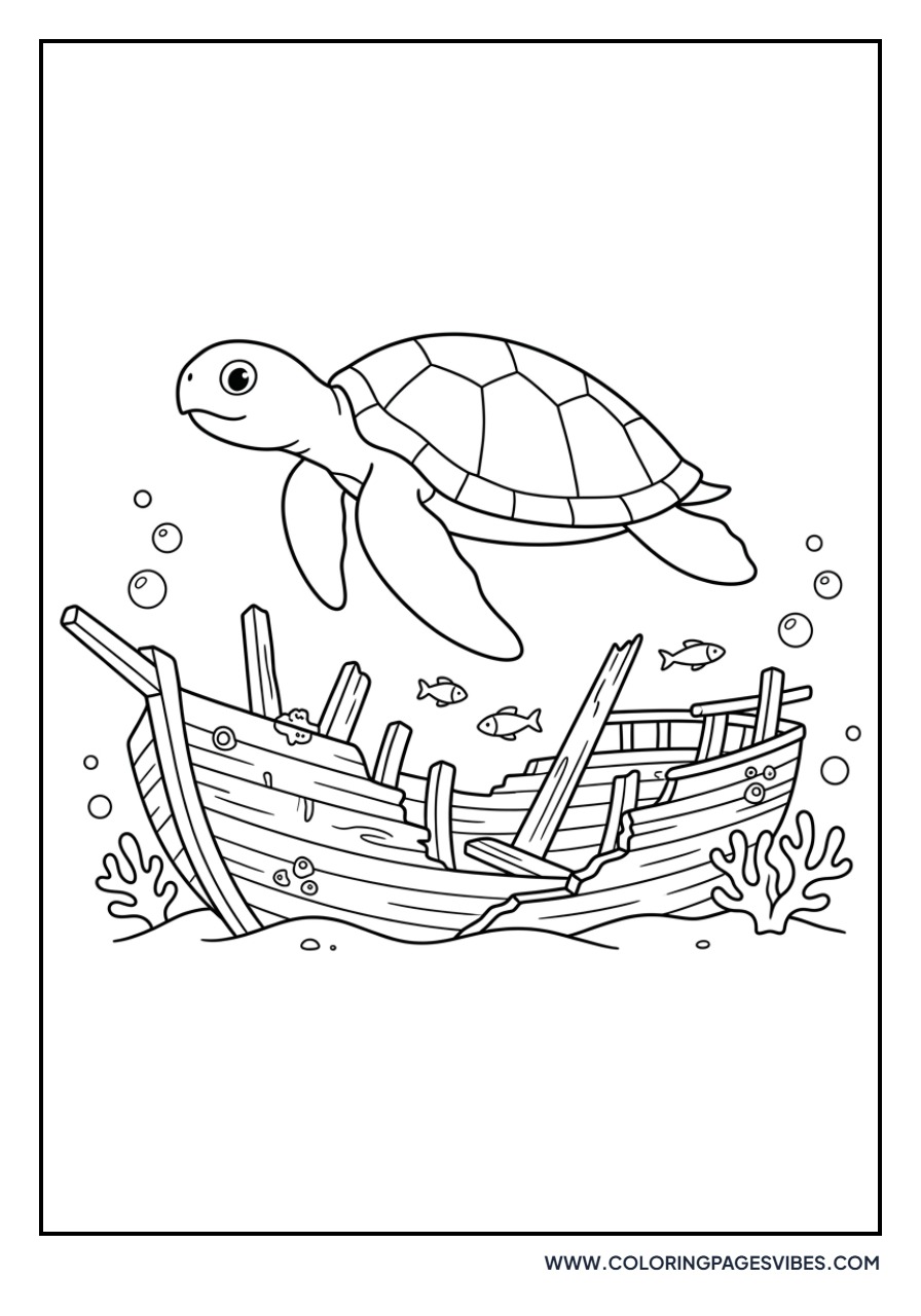 Turtle Near Shipwreck