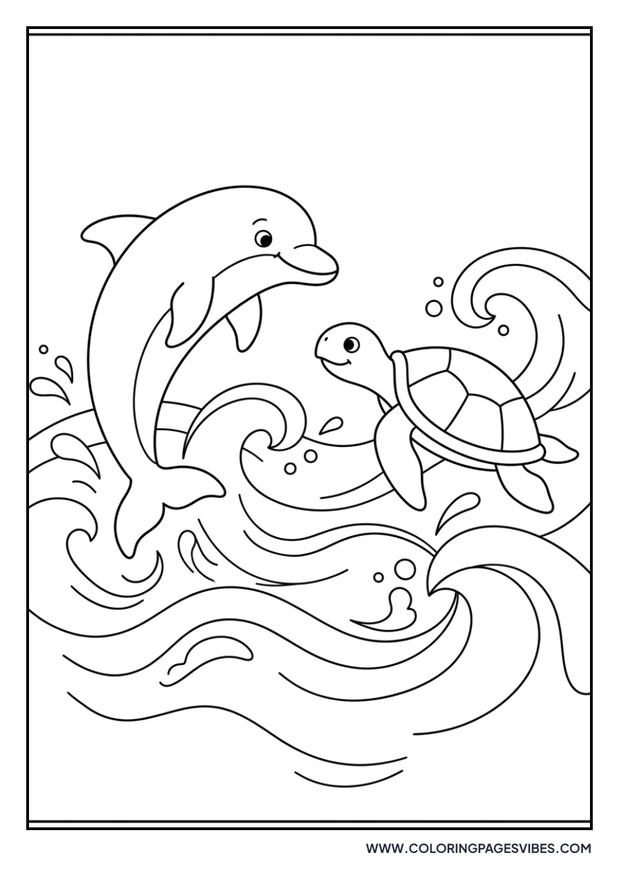 Turtle Swimming with Dolphins