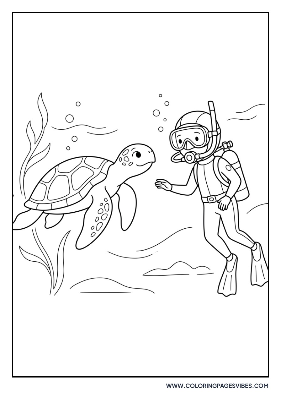 Turtle with Scuba Diver