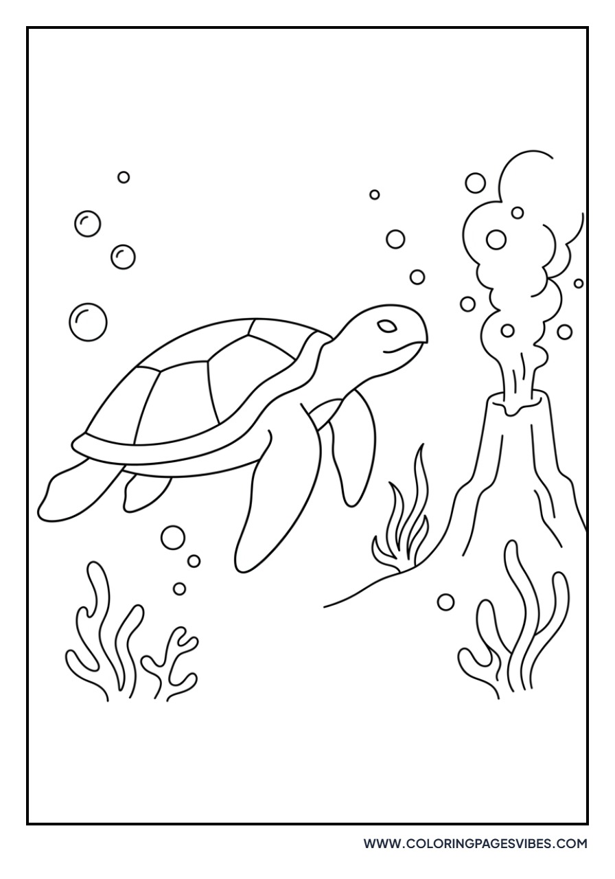 Turtle with Underwater Volcano