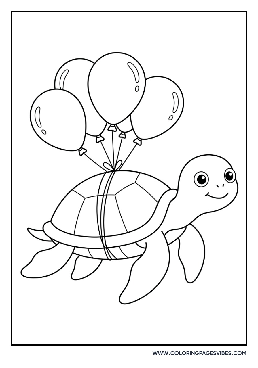 Whimsical Turtle with Balloons