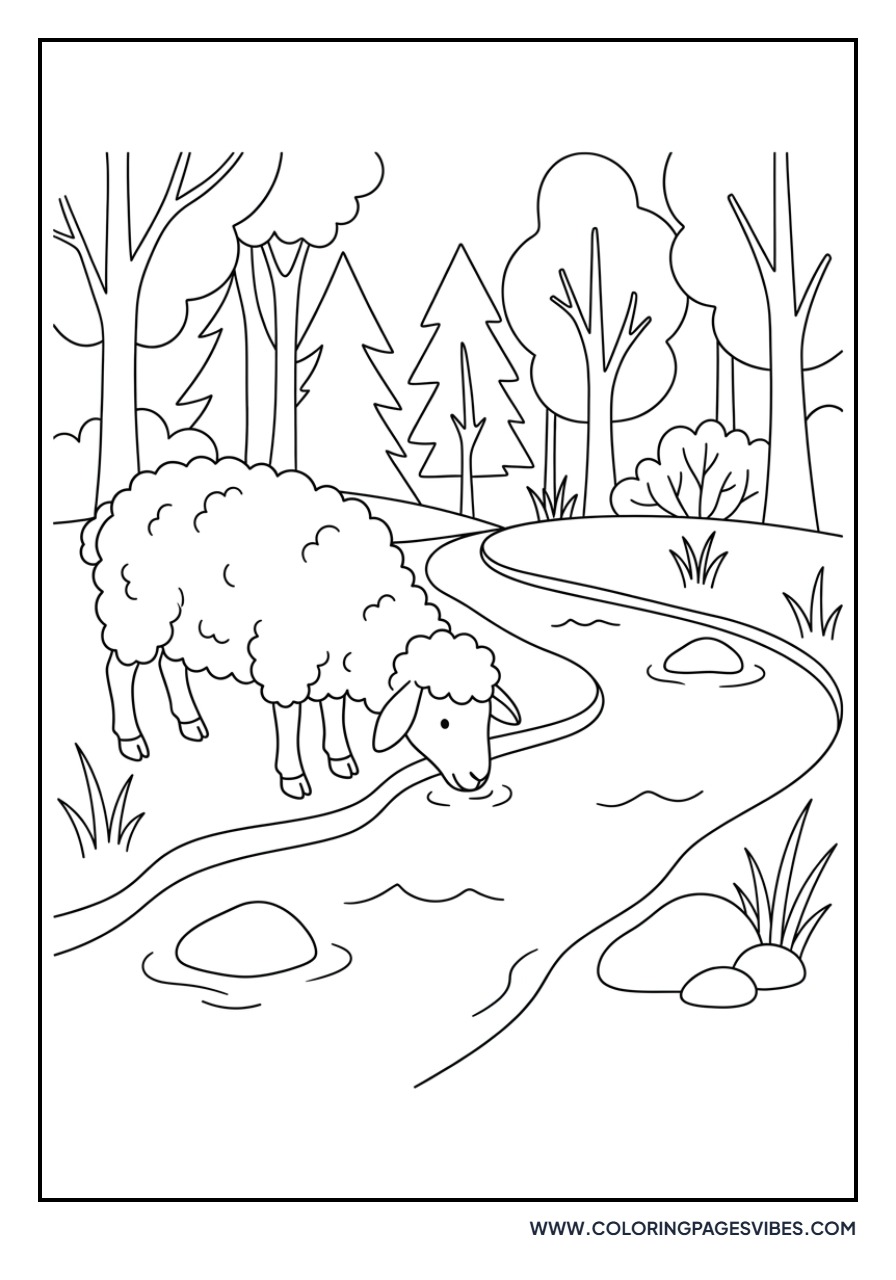 Sheep by a Stream