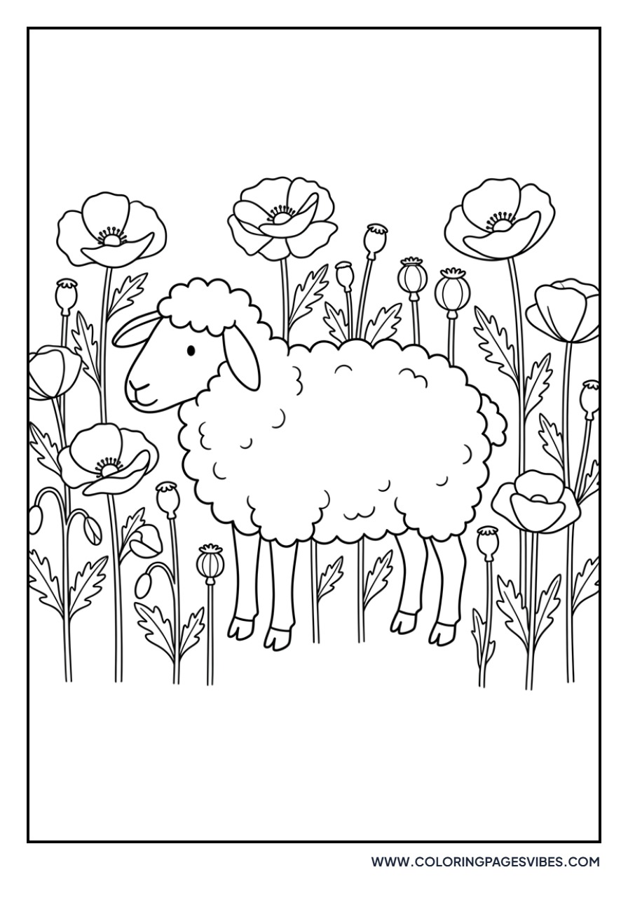 Sheep in a Field of Poppies