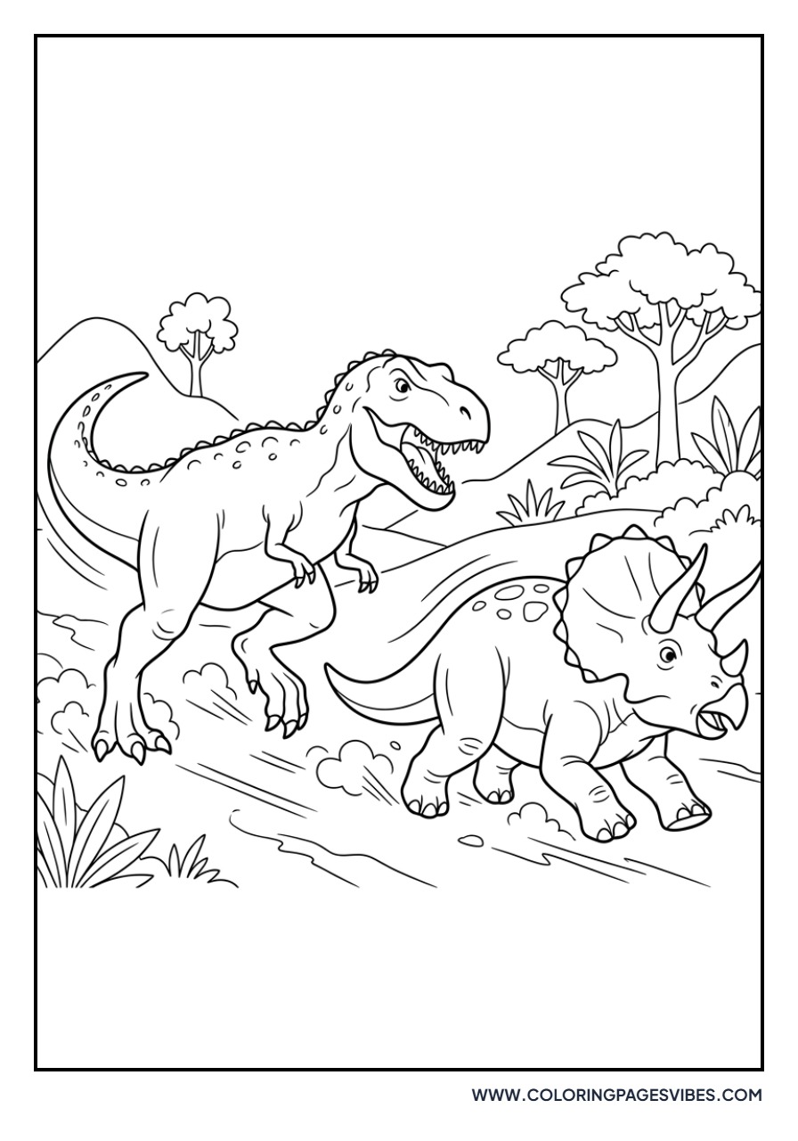 T-Rex Chasing a Triceratops