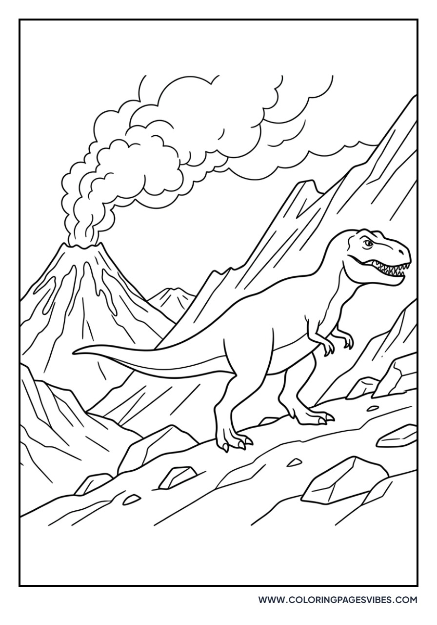 T-Rex Near a Volcano