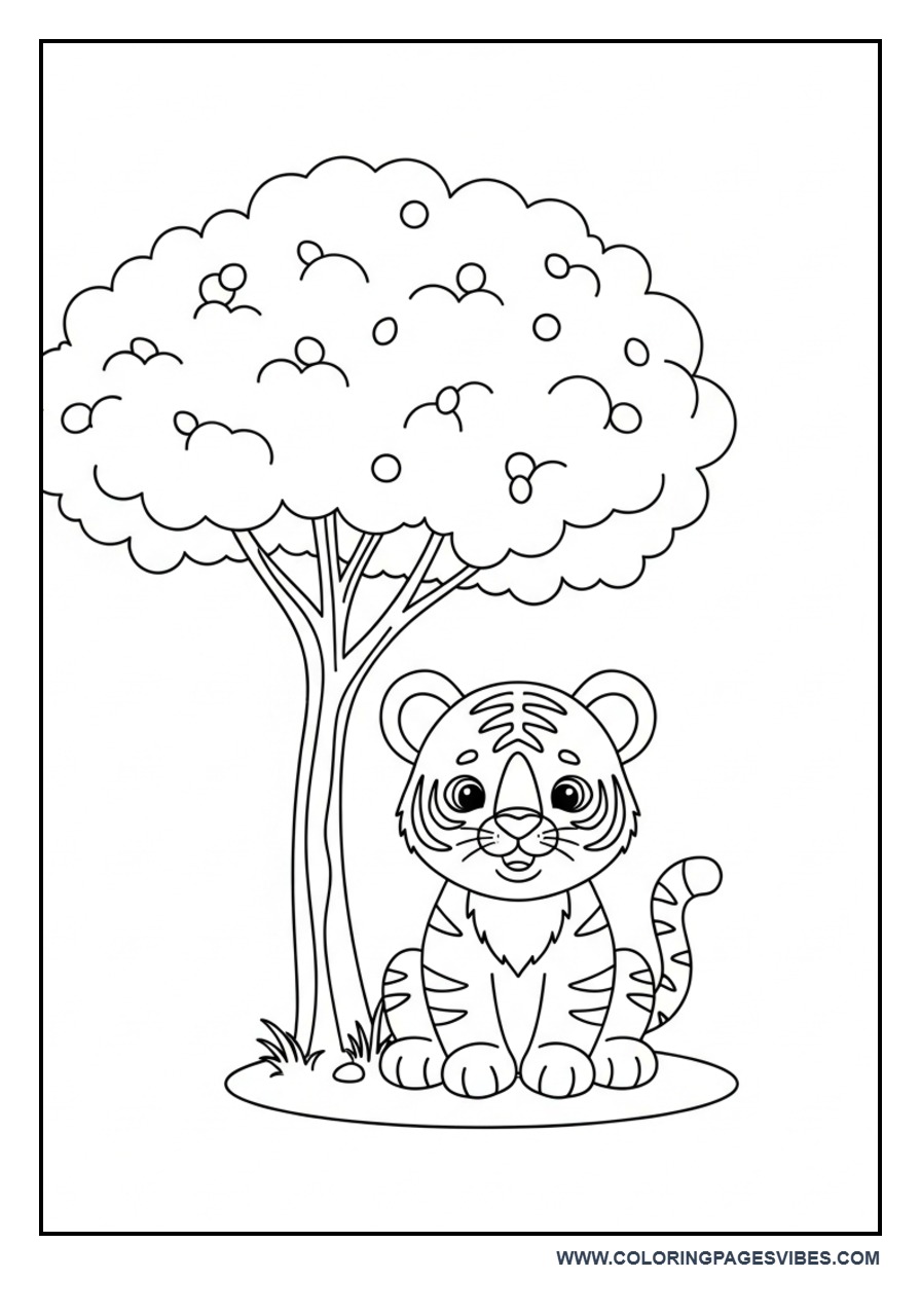 Baby Tiger Under a Tree