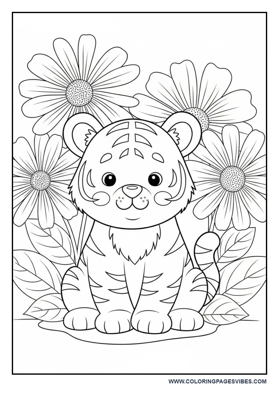 Baby Tiger with Flowers