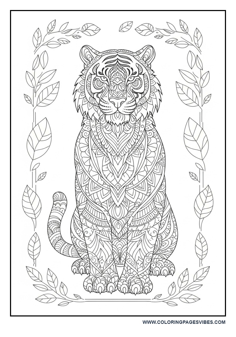 Mandala Tiger in Nature Frame