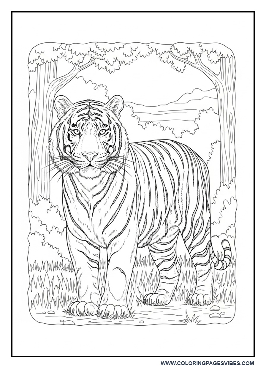 Realistic Tiger Standing in Jungle