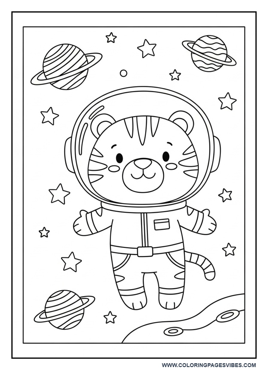 Tiger Astronaut Space Theme