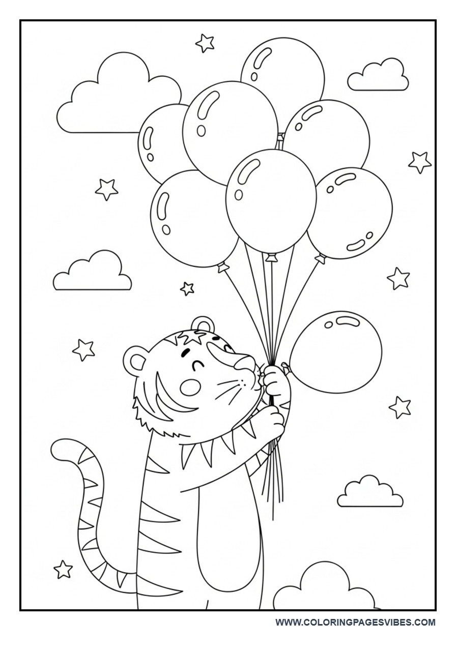 Tiger Blowing Balloons