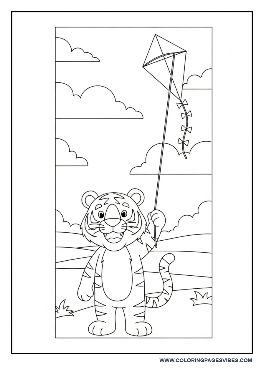 Tiger Flying a Kite