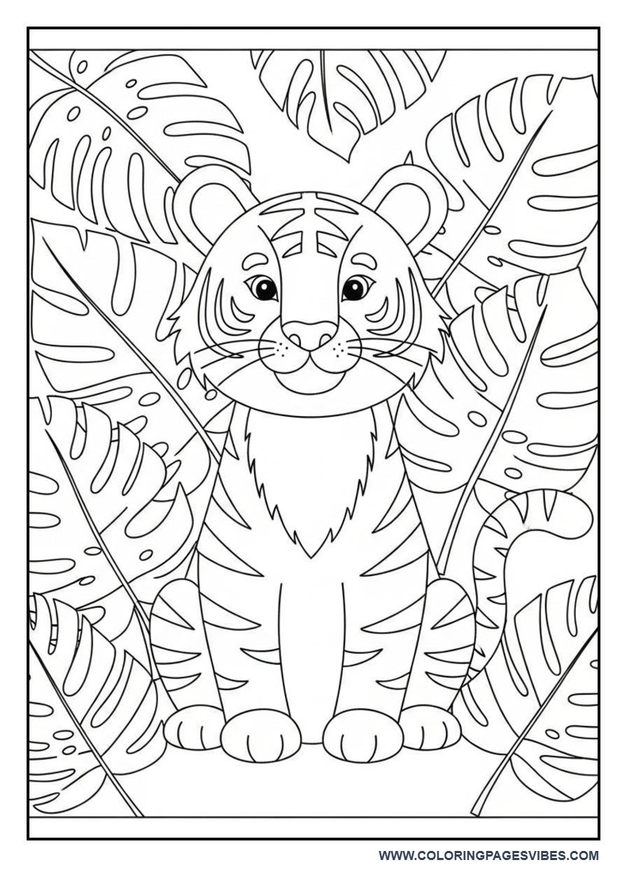 Tiger in Jungle Leaves