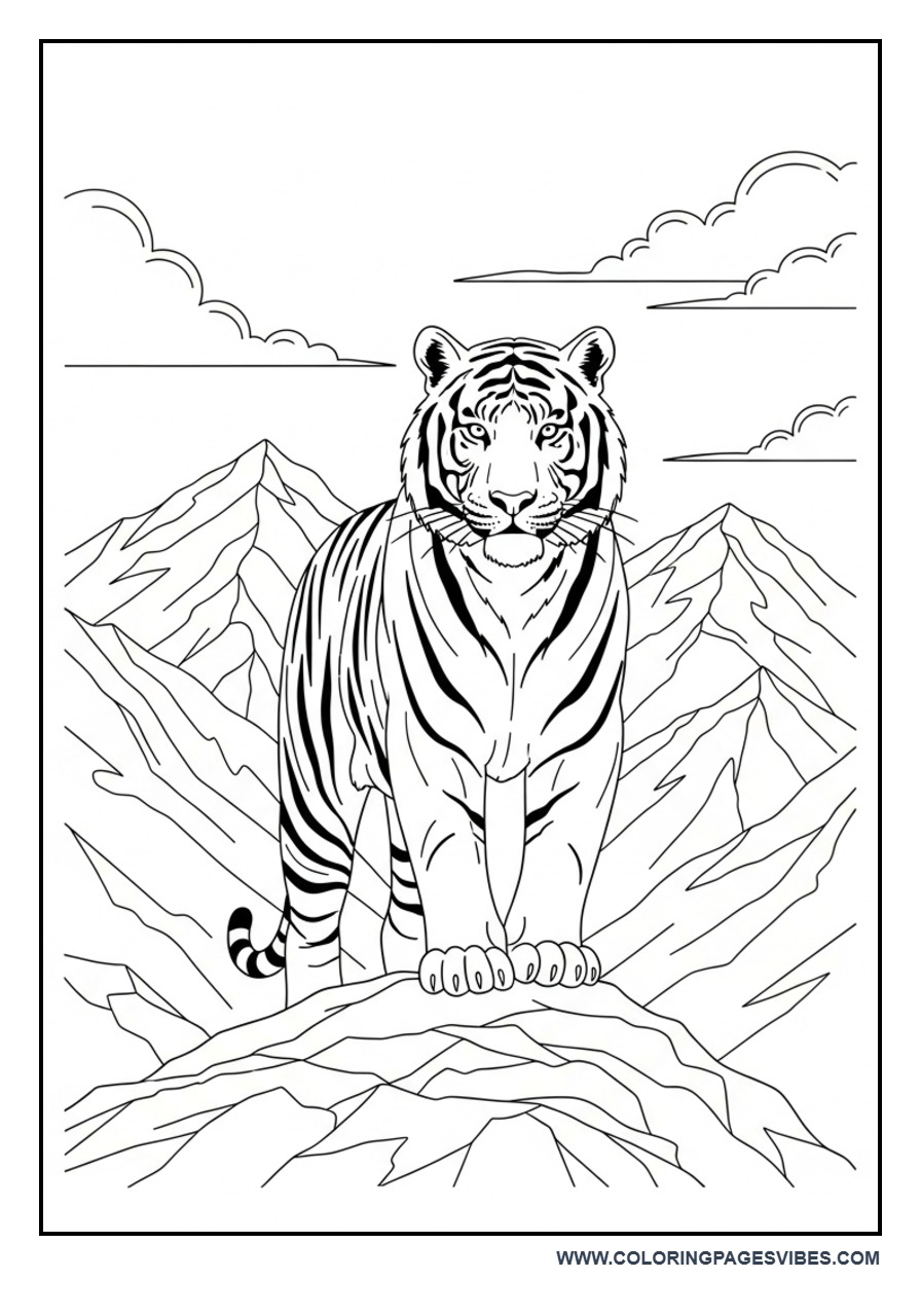 Tiger in Mountain Scene