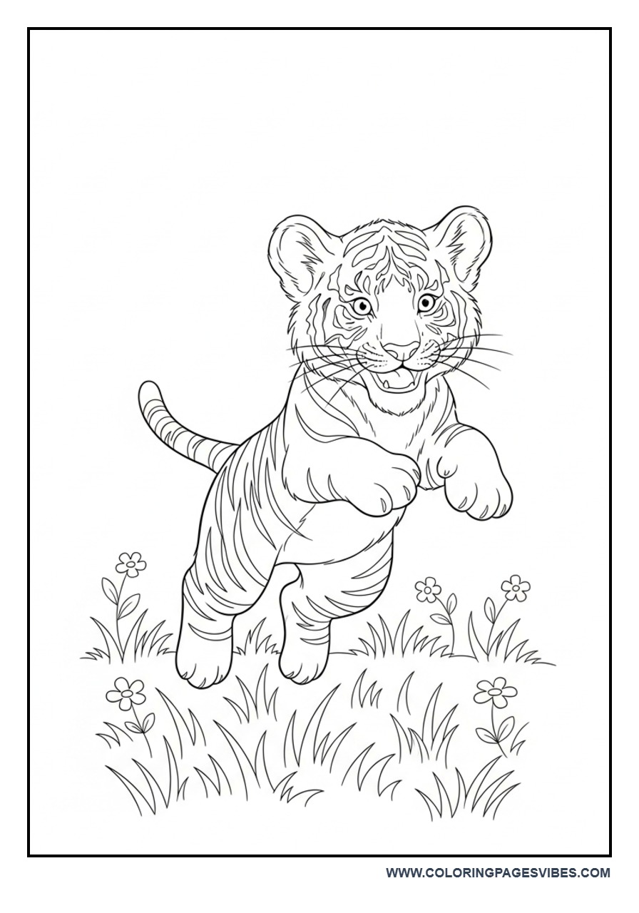 Tiger Playing in Grass Field