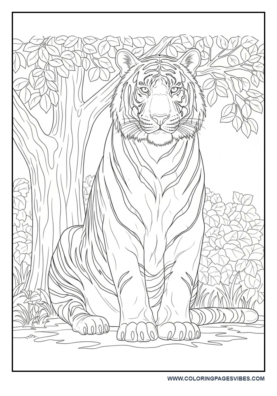 Tiger Sitting in Jungle Shade