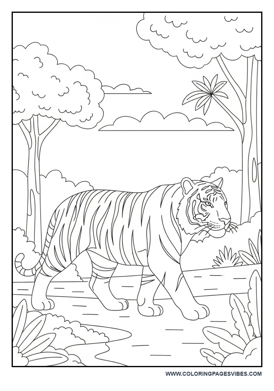 Tiger Walking in Jungle Path