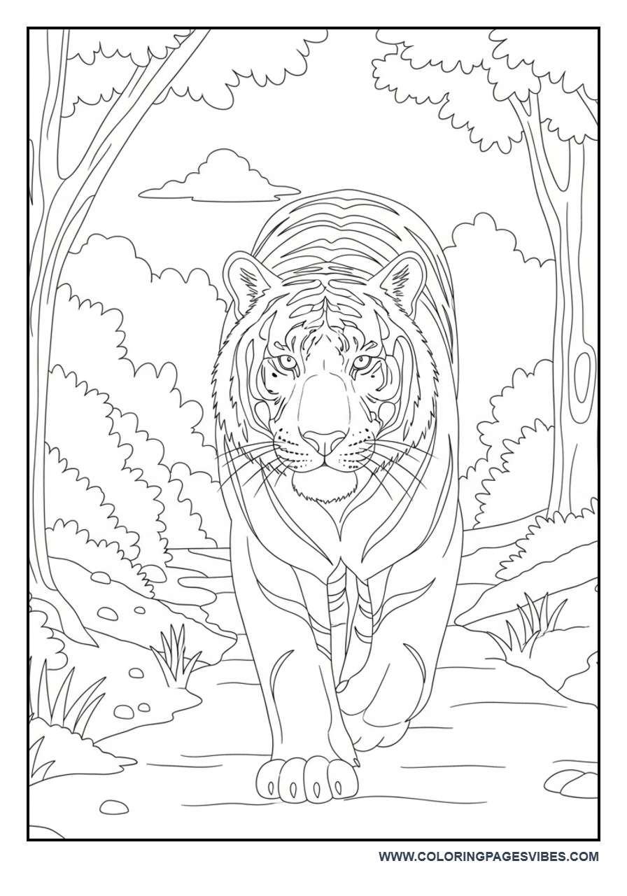 Tiger Walking Through Forest