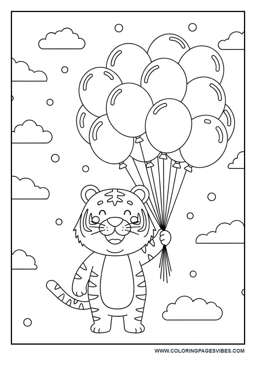 Tiger with Birthday Balloons