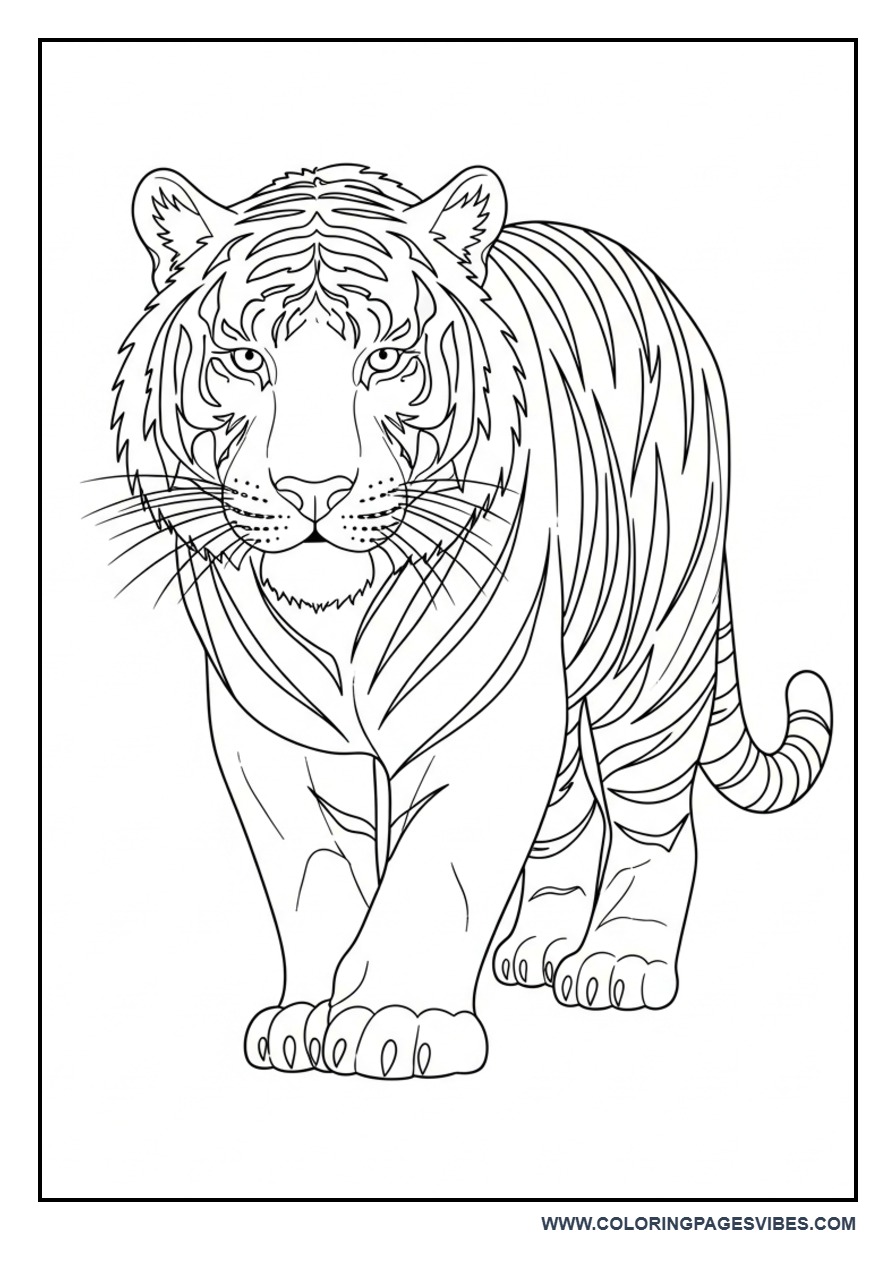 Walking Tiger Simple Outline