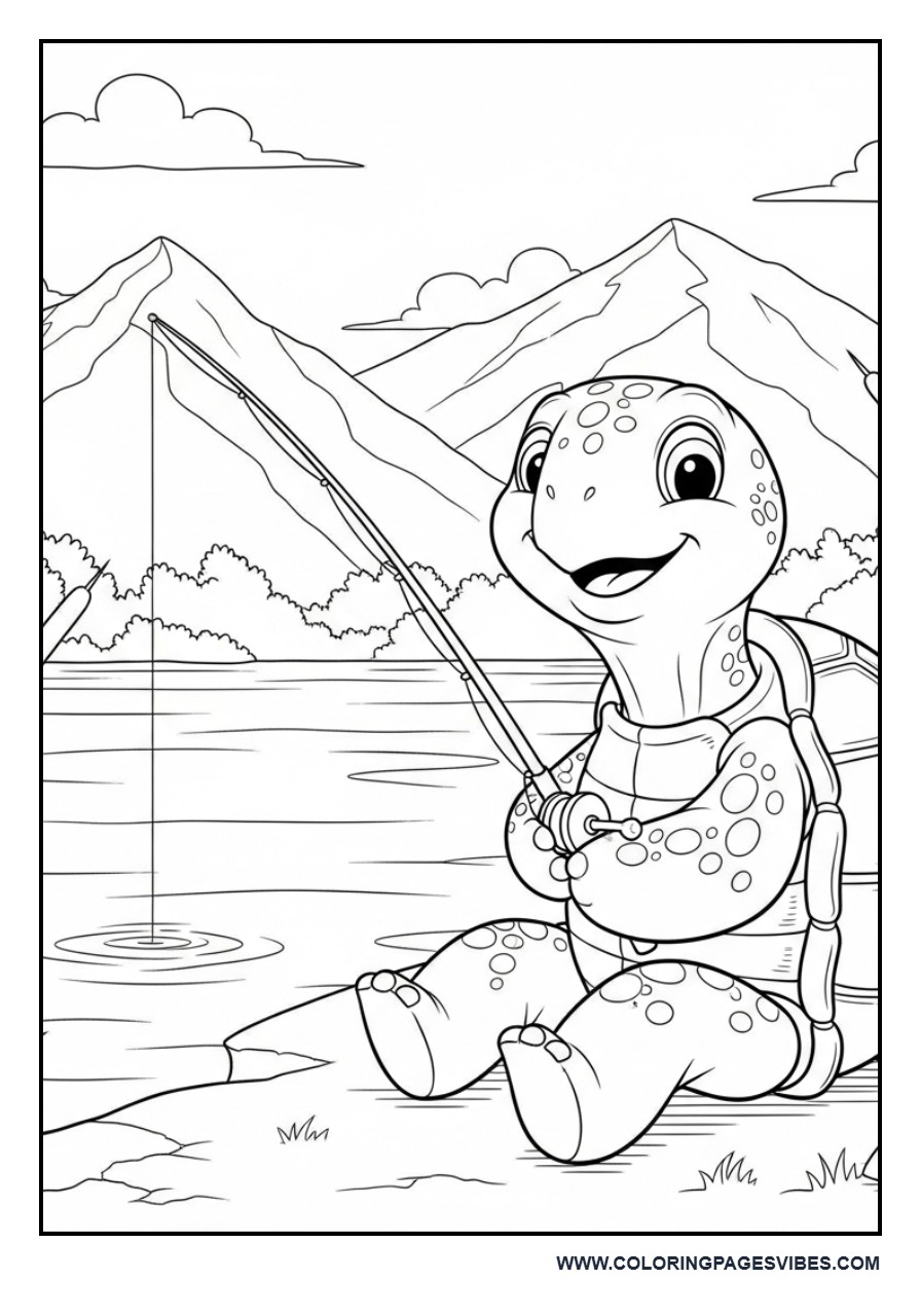 Turtle Fishing by Lake