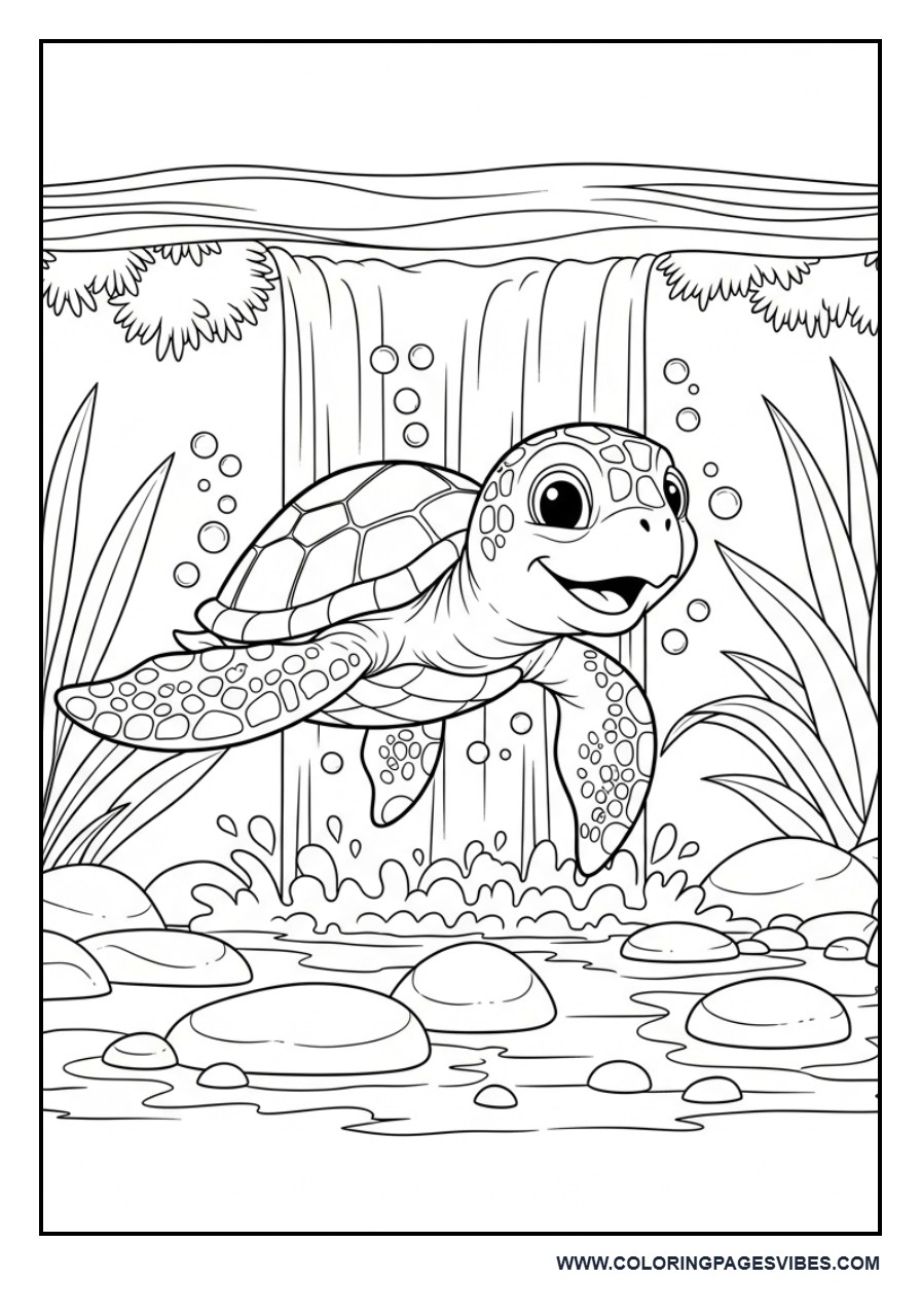 Turtle Near Waterfall