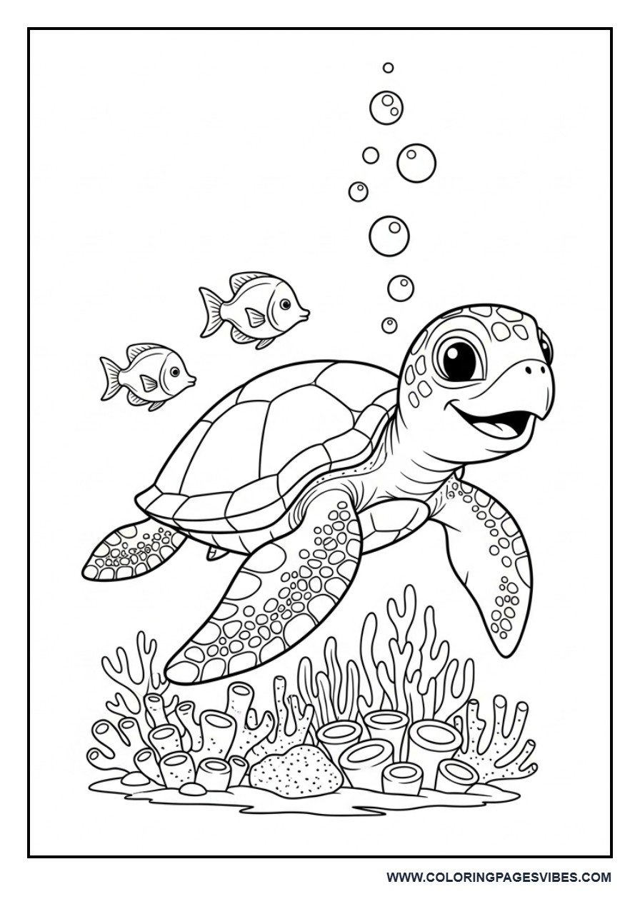 Turtle With Fish Friends