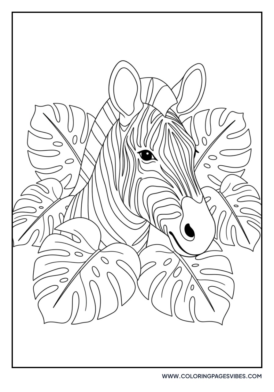 Zebra Peeking through Leaves
