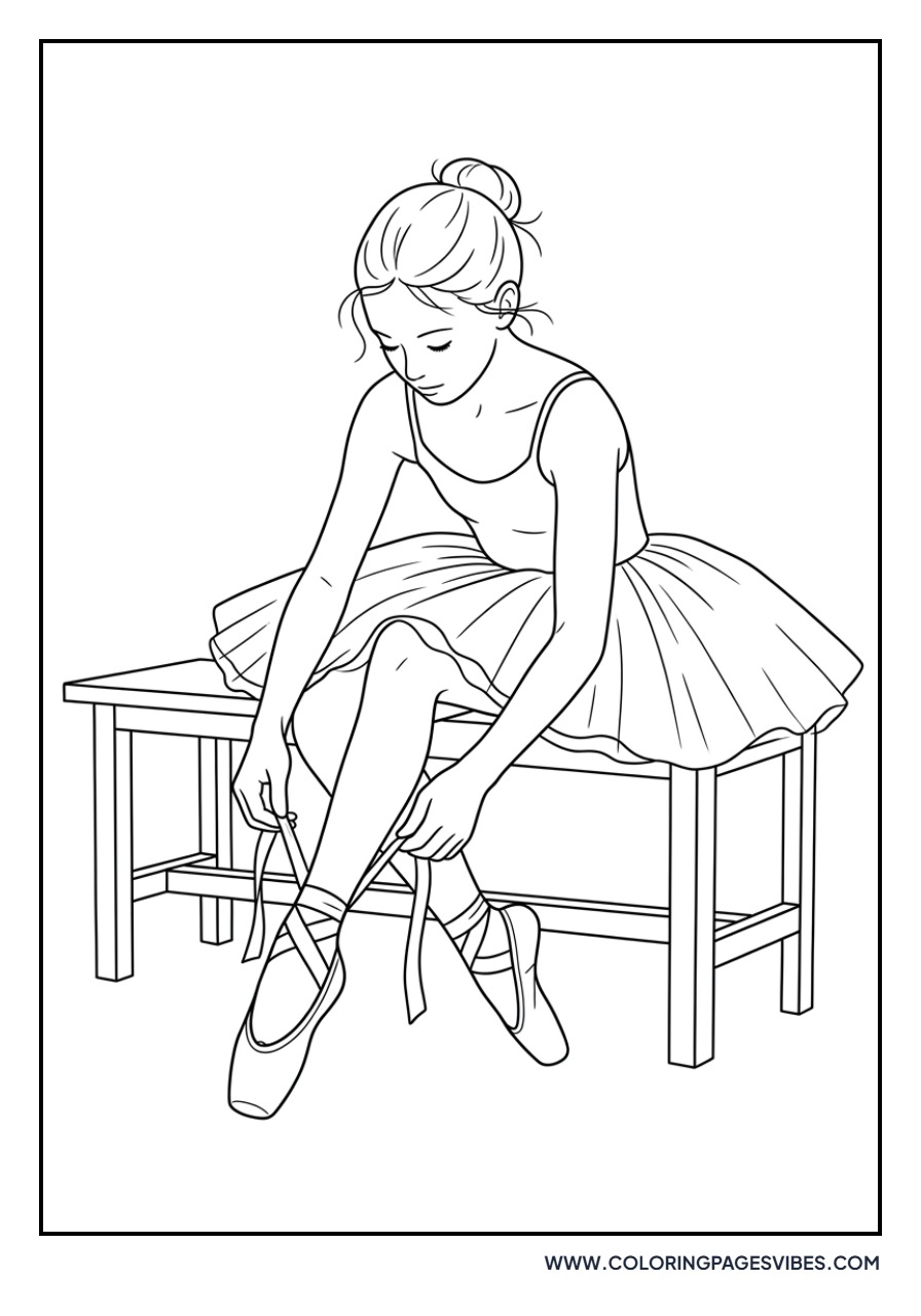 Ballerina Tying Pointe Shoes