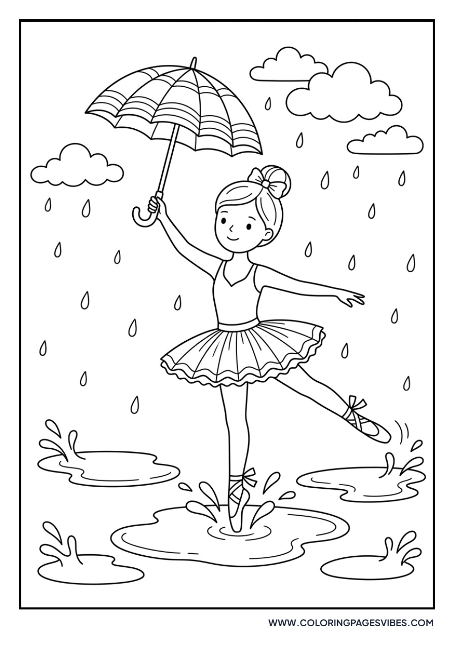 Ballerina with Umbrella in Rain
