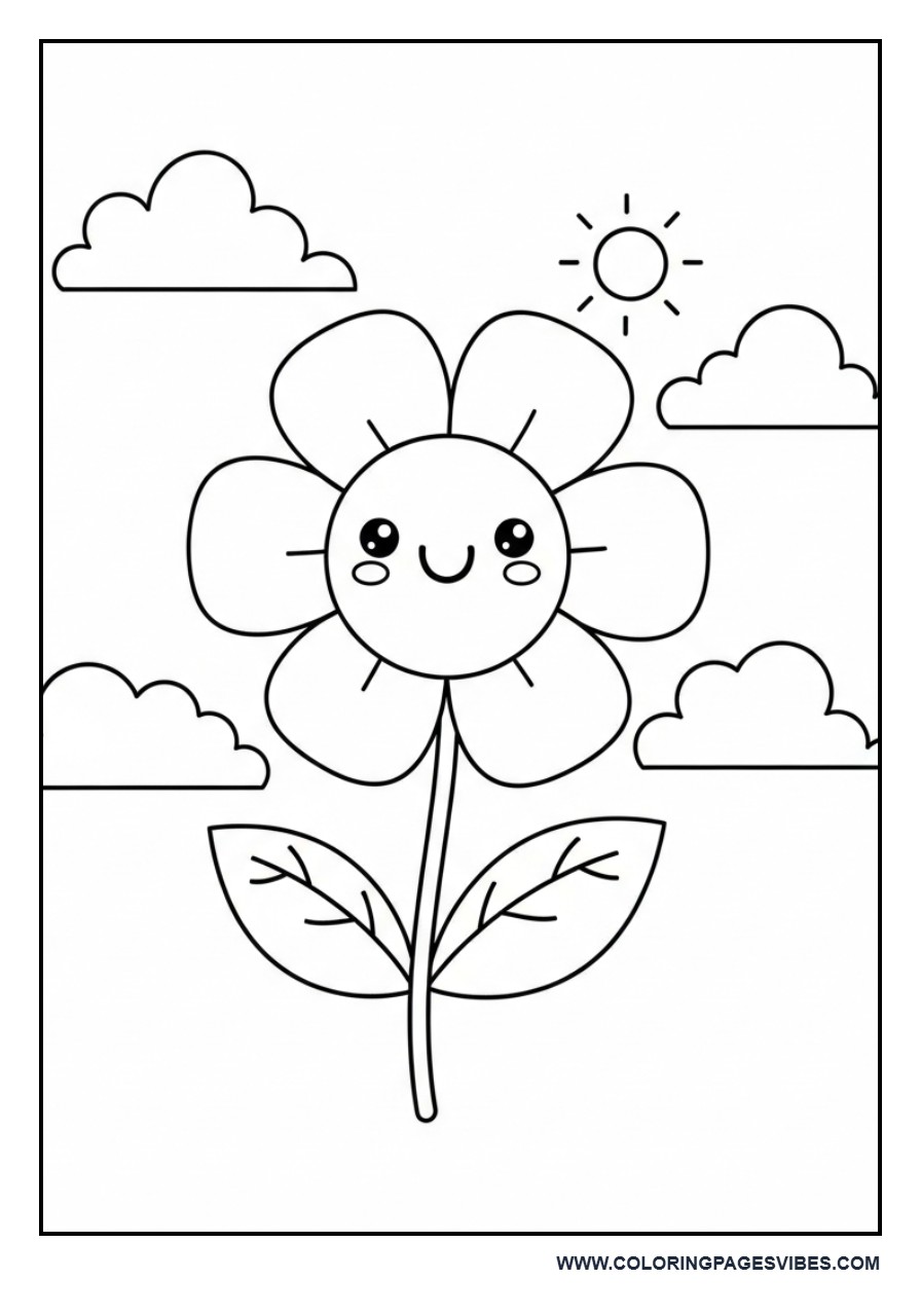 Cute Flower with Clouds