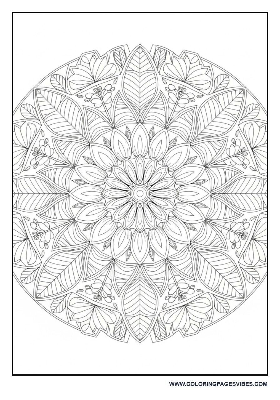 Floral Mandala with Leaves