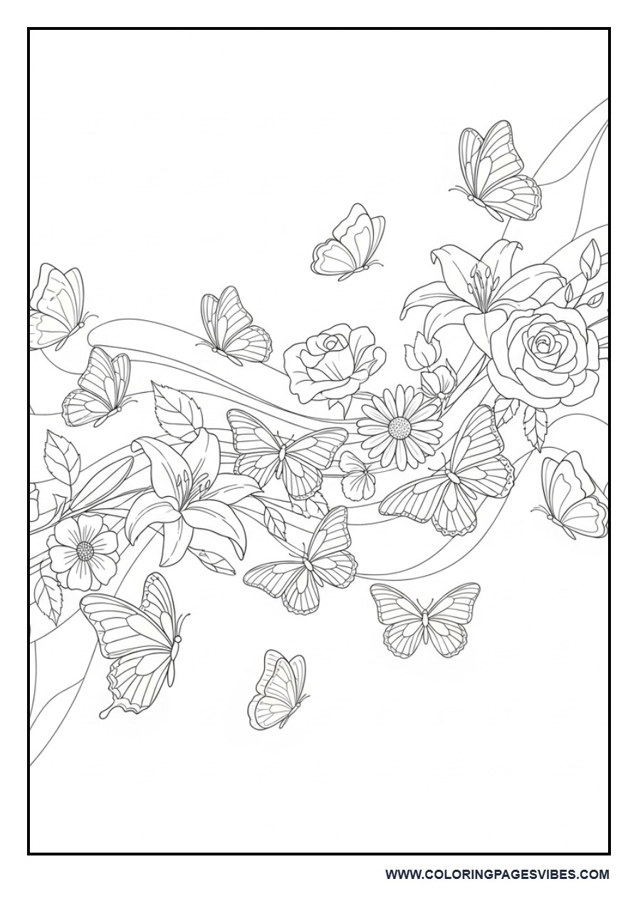 Flower and Butterfly Pattern Scene