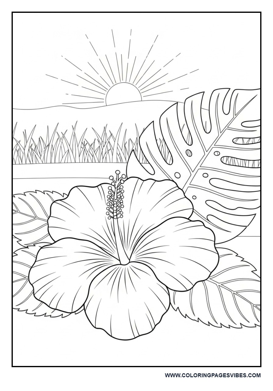 Hibiscus Flower with Leaves