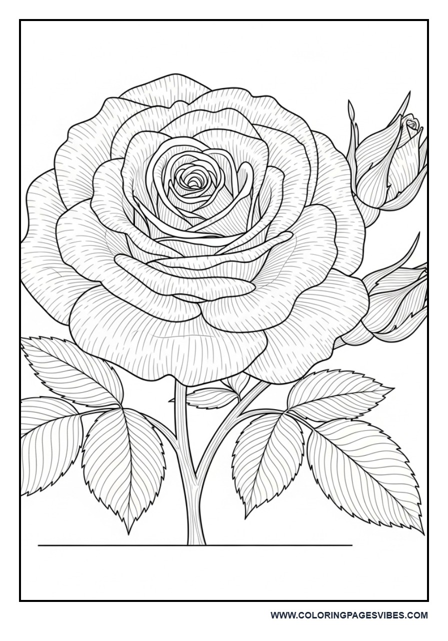 Realistic Rose with Leaves