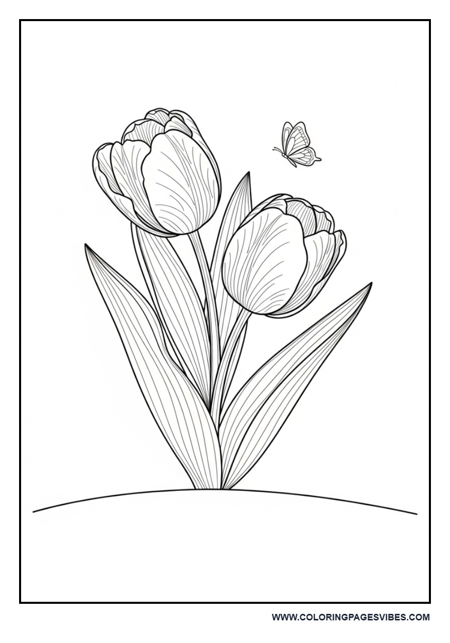 Tulip Pair with Leaves