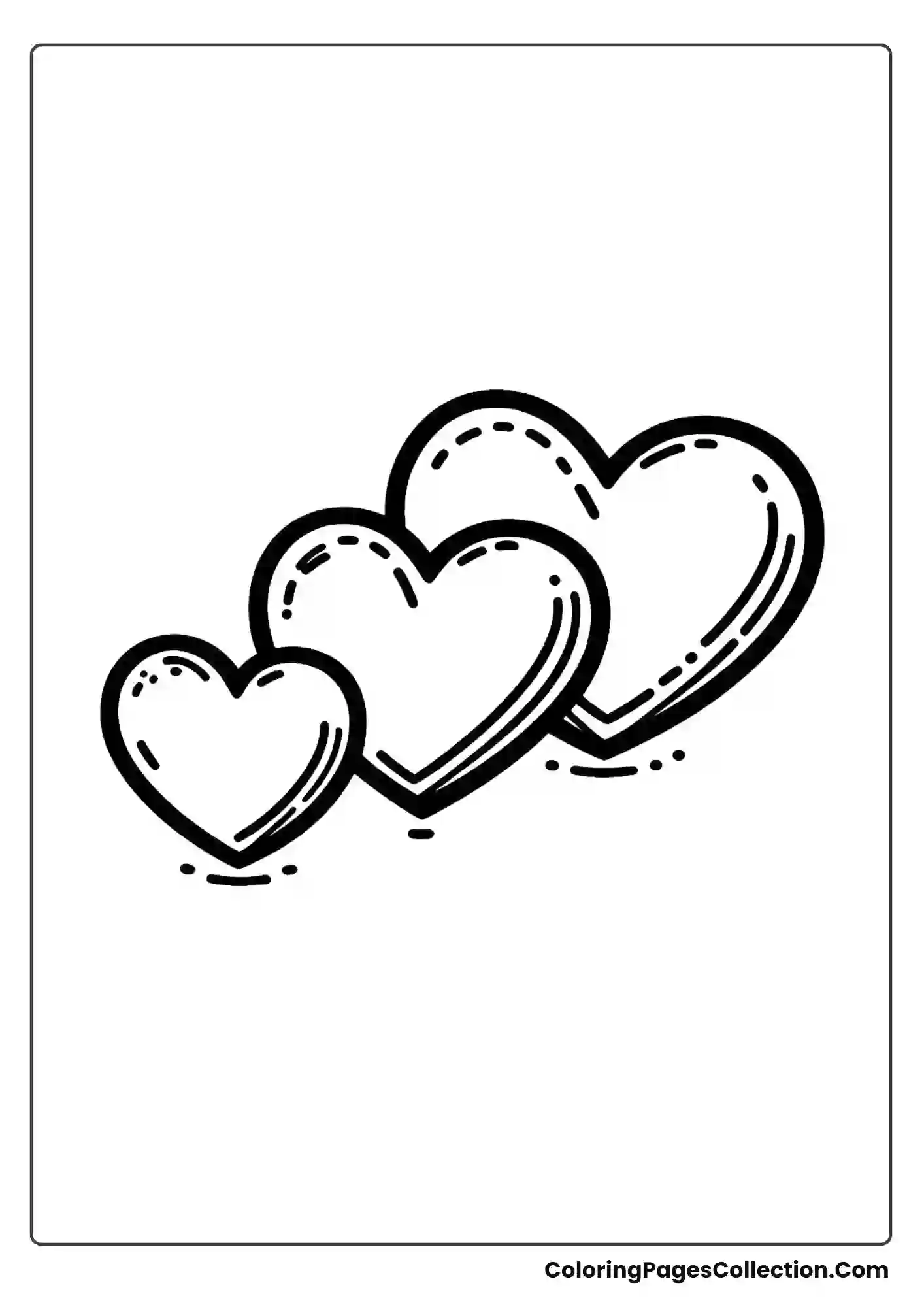 Three Basic Hearts In A Row, Different Sizes