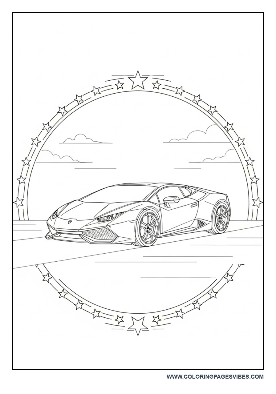 Lamborghini Coloring Page with Border Decorations