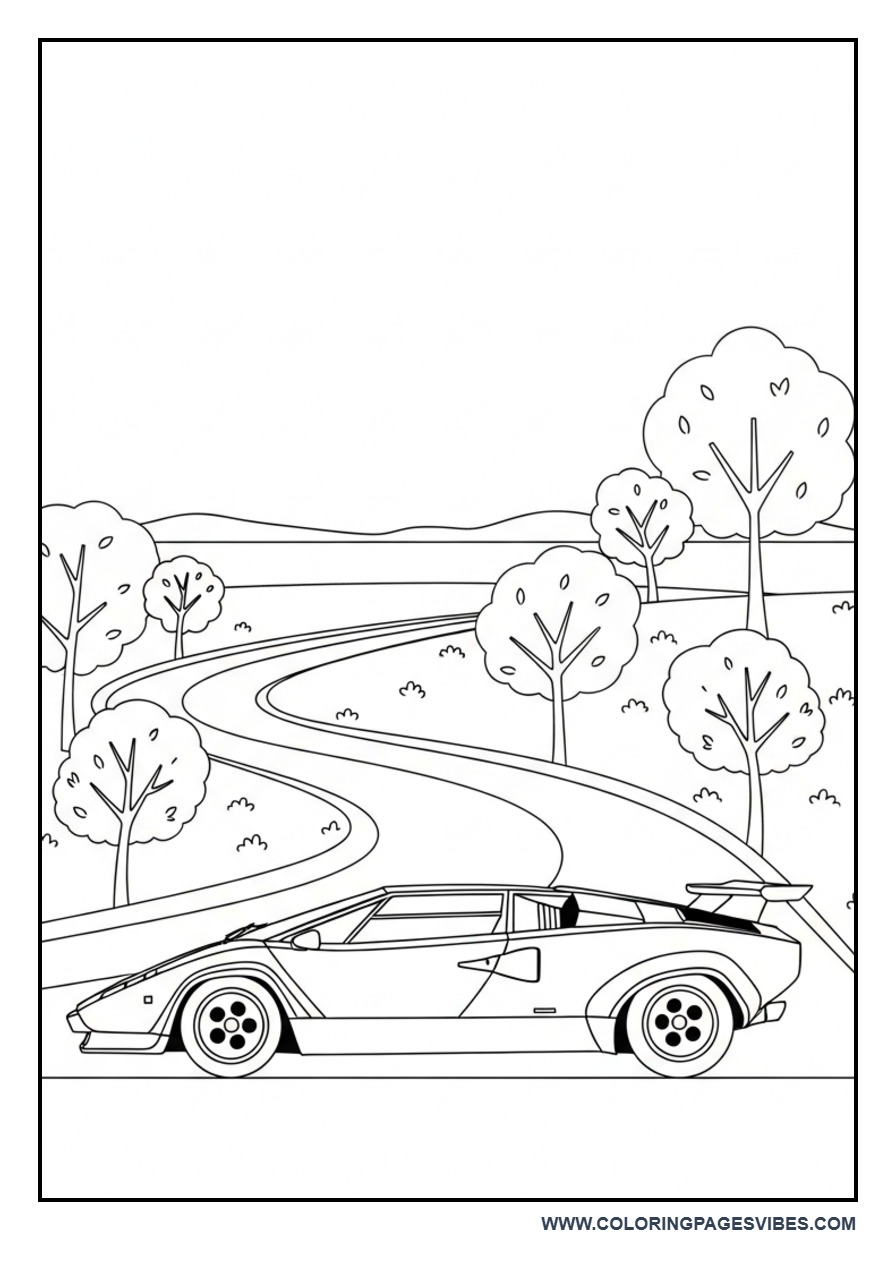 Lamborghini in Forest Road Scene